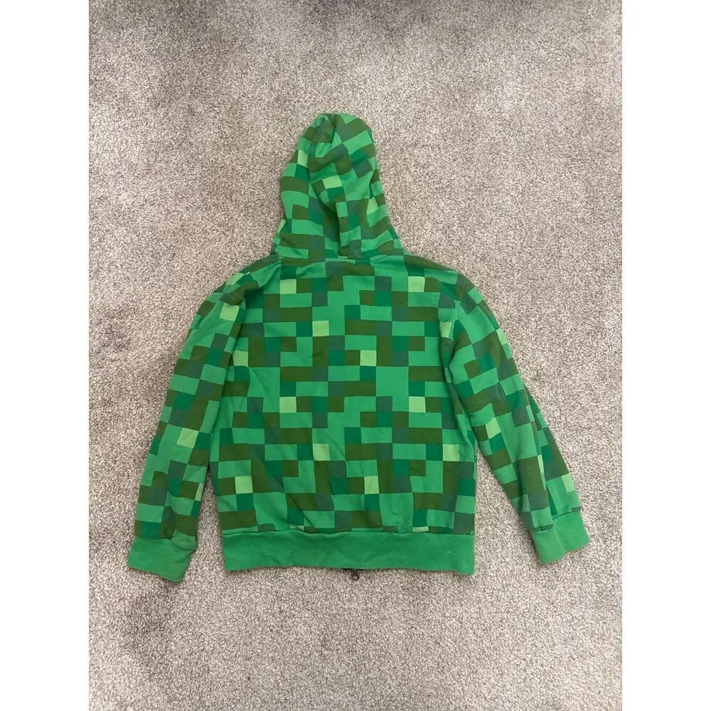 Jinx Minecraft Boys' Green Creeper Block Zip-Up Hoodie with Mask, S